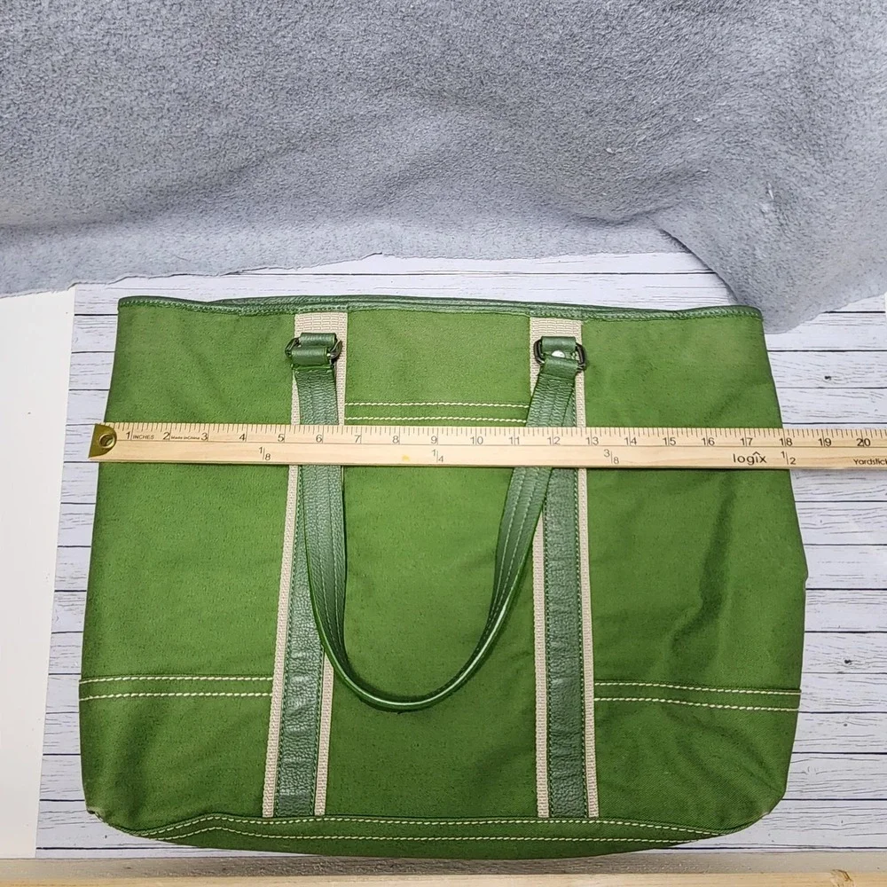 Kate Landry Tote Bag Womens Large Green Canvas Shoulder Purse Geometric Lining - Picture 8 of 11